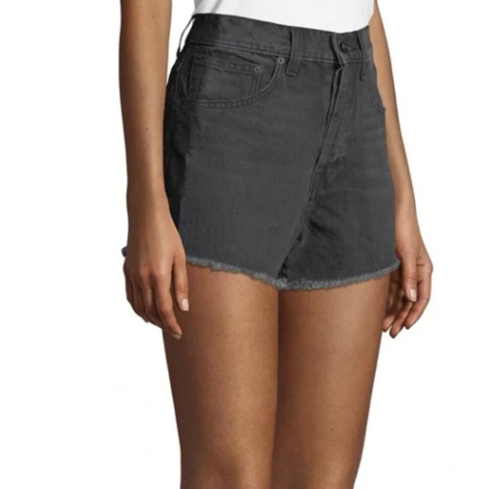Derek Lam 10 Crosby DREW Two-Tone Black Denim High Rise Cut Off Jean Shorts - Picture 1 of 14
